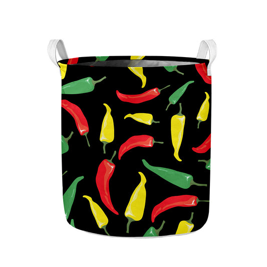 Colorful Chili Peppers Pattern Print Collapsible Laundry Basket