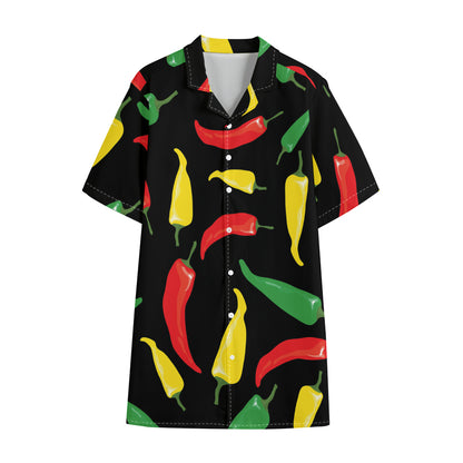 Colorful Chili Peppers Pattern Print Cotton Hawaiian Shirt
