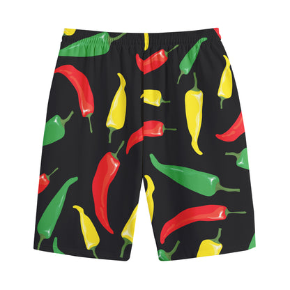 Colorful Chili Peppers Pattern Print Cotton Shorts