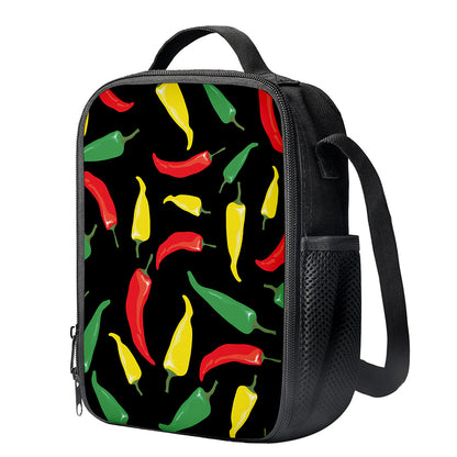Colorful Chili Peppers Pattern Print Crossbody Lunch Bag