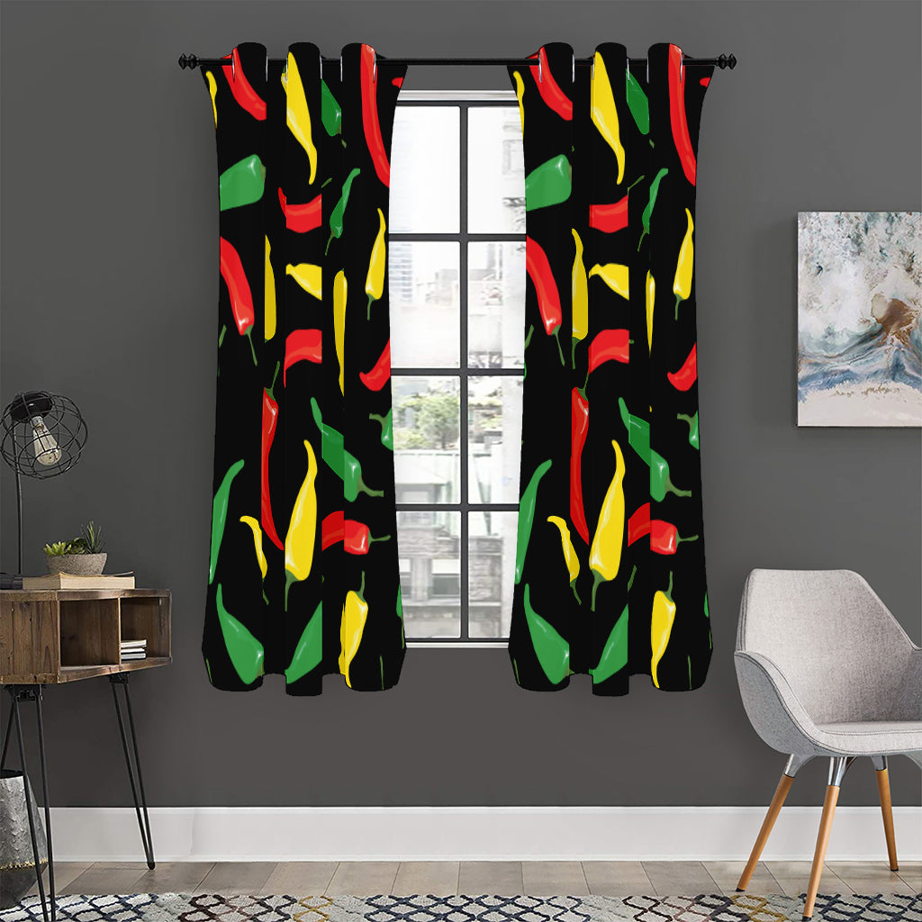 Colorful Chili Peppers Pattern Print Curtain