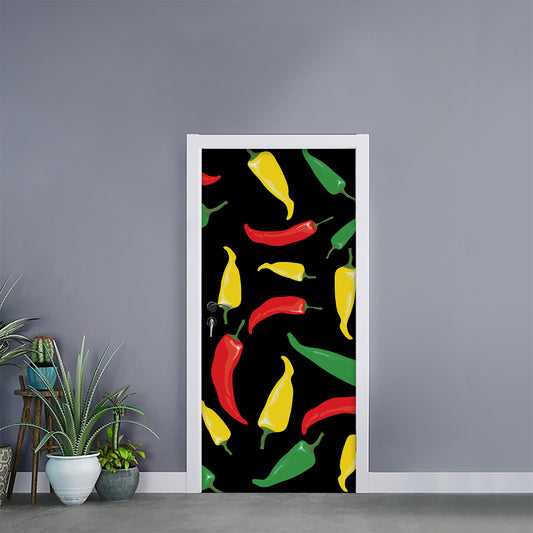 Colorful Chili Peppers Pattern Print Door Sticker