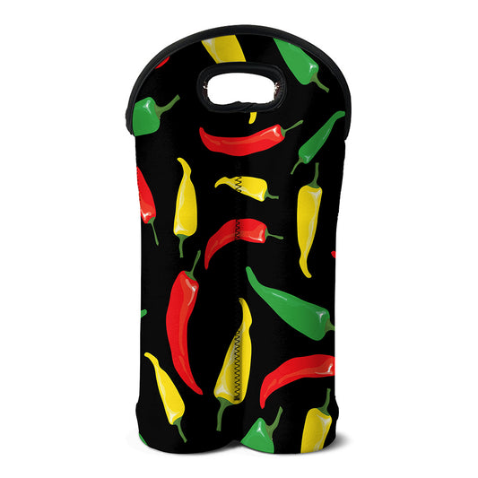Colorful Chili Peppers Pattern Print Double Neoprene Wine Tote