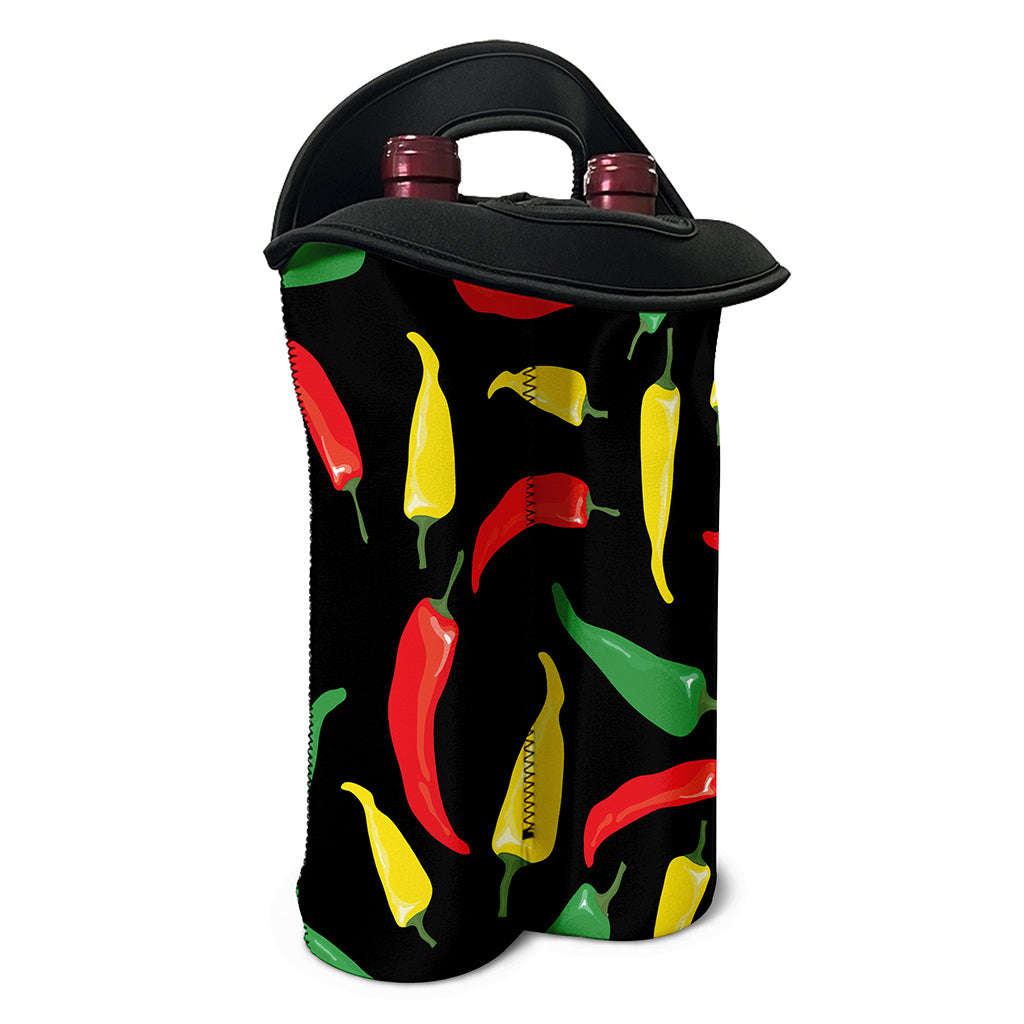 Colorful Chili Peppers Pattern Print Double Neoprene Wine Tote