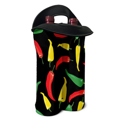 Colorful Chili Peppers Pattern Print Double Neoprene Wine Tote