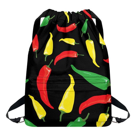 Colorful Chili Peppers Pattern Print Drawstring Backpack