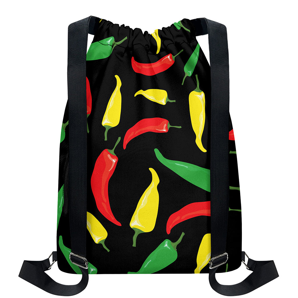 Colorful Chili Peppers Pattern Print Drawstring Backpack