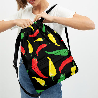 Colorful Chili Peppers Pattern Print Drawstring Backpack