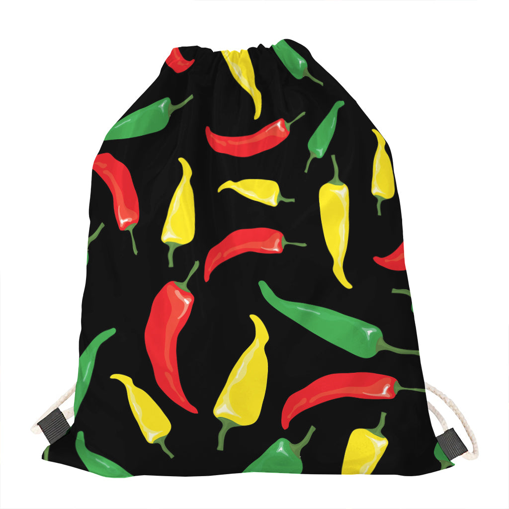 Colorful Chili Peppers Pattern Print Drawstring Bag