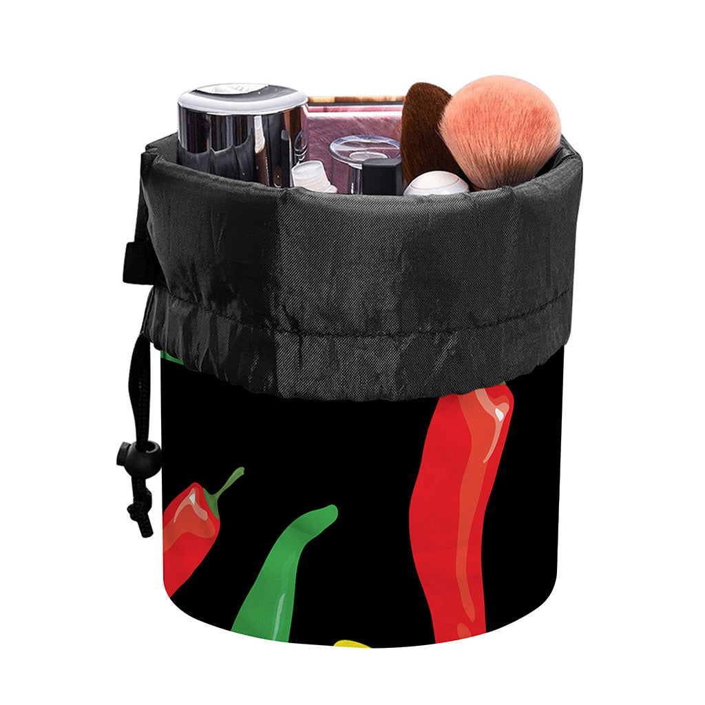 Colorful Chili Peppers Pattern Print Drawstring Makeup Bag