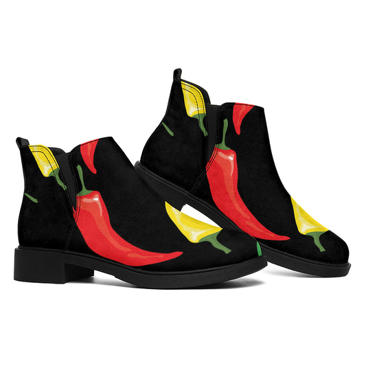Colorful Chili Peppers Pattern Print Flat Ankle Boots