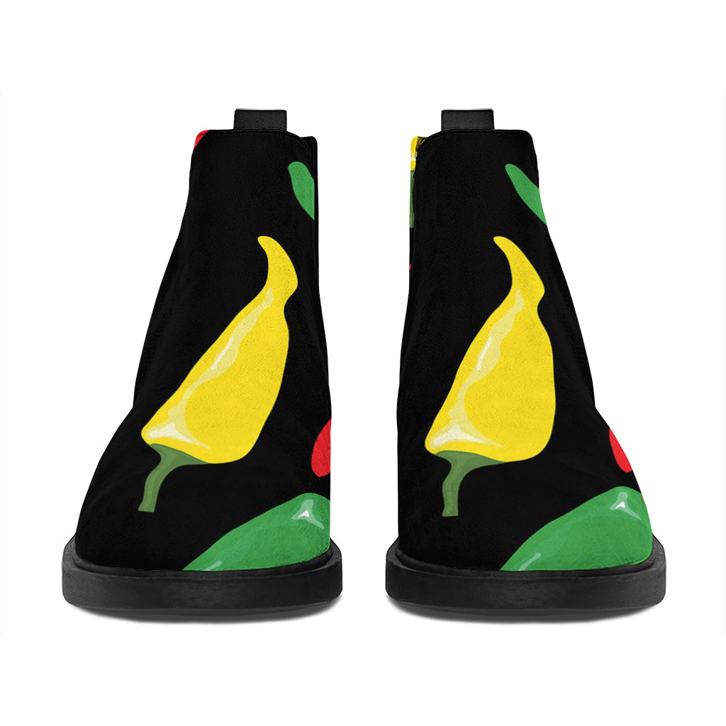 Colorful Chili Peppers Pattern Print Flat Ankle Boots