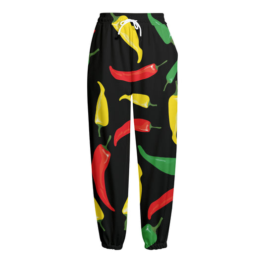 Colorful Chili Peppers Pattern Print Fleece Lined Knit Pants