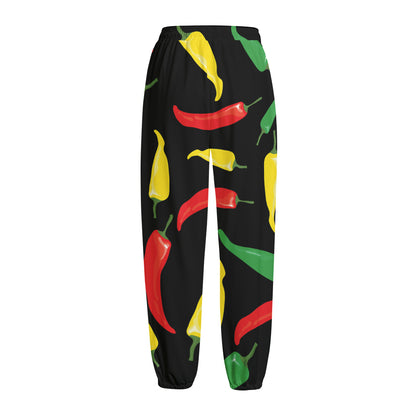 Colorful Chili Peppers Pattern Print Fleece Lined Knit Pants