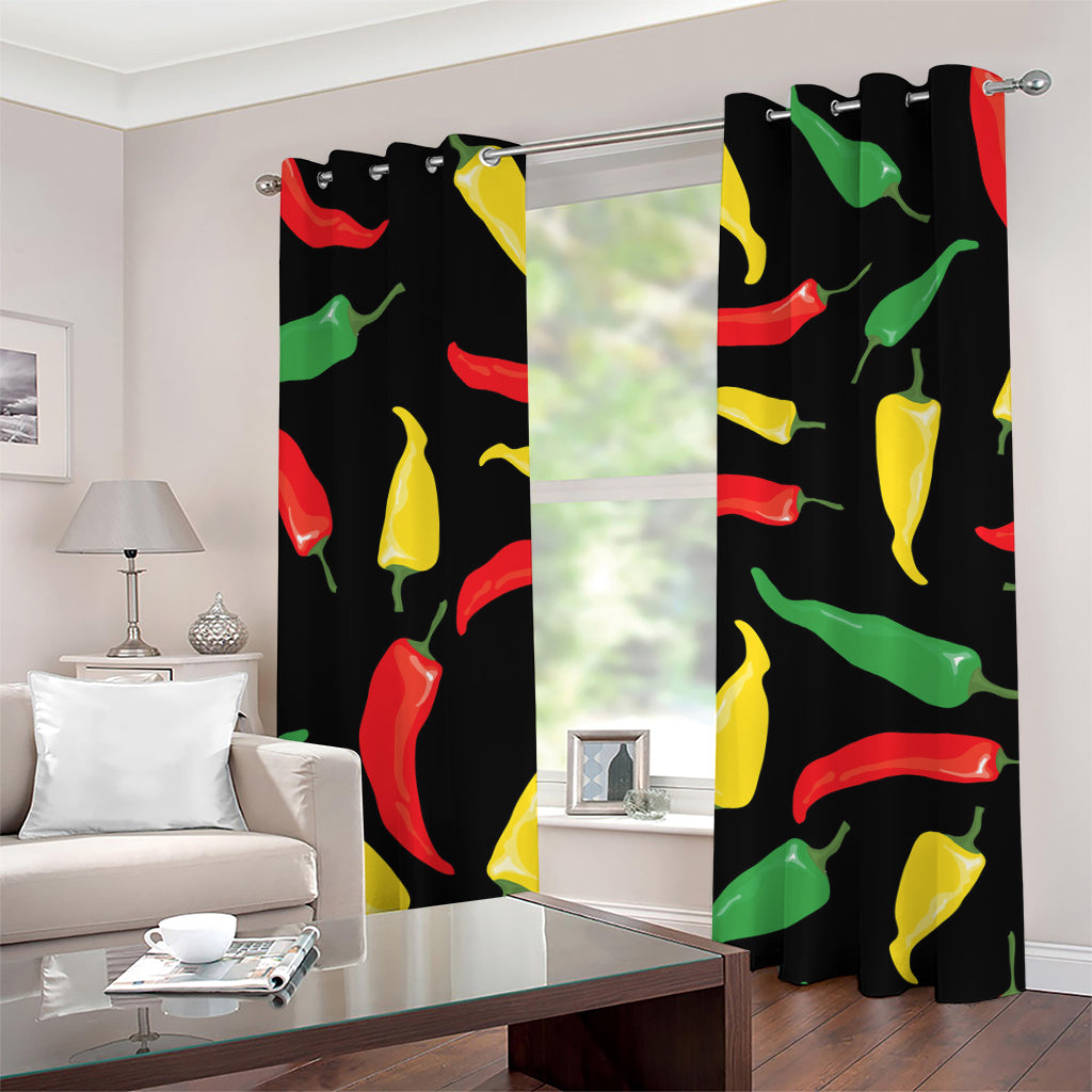 Colorful Chili Peppers Pattern Print Grommet Curtains