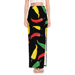 Colorful Chili Peppers Pattern Print High Slit Maxi Skirt