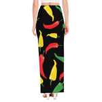Colorful Chili Peppers Pattern Print High Slit Maxi Skirt