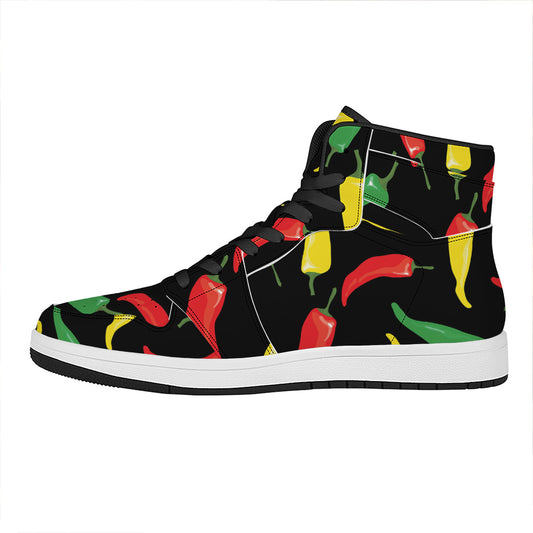 Colorful Chili Peppers Pattern Print High Top Leather Sneakers