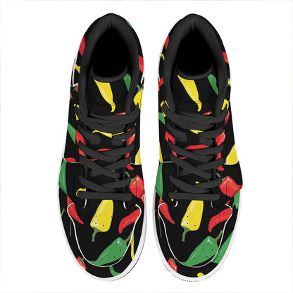 Colorful Chili Peppers Pattern Print High Top Leather Sneakers