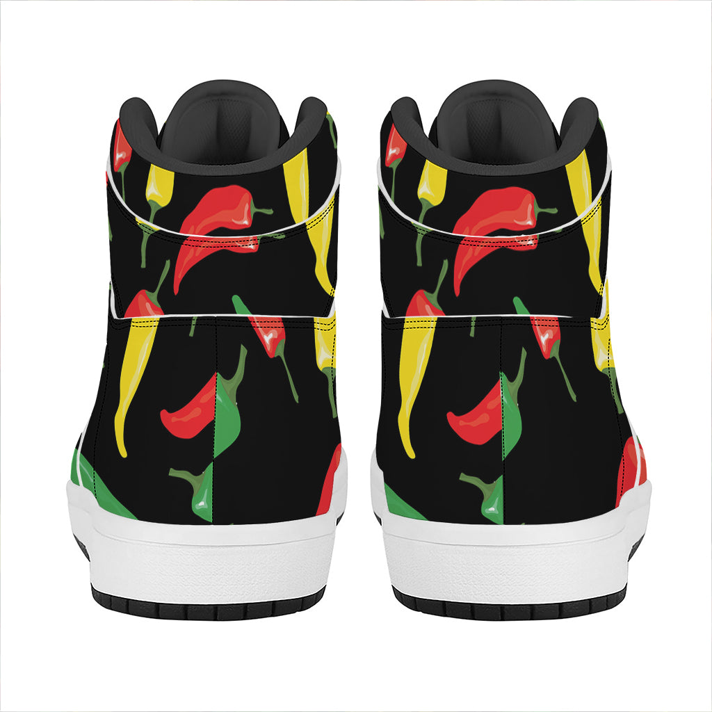 Colorful Chili Peppers Pattern Print High Top Leather Sneakers