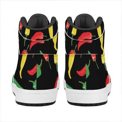 Colorful Chili Peppers Pattern Print High Top Leather Sneakers