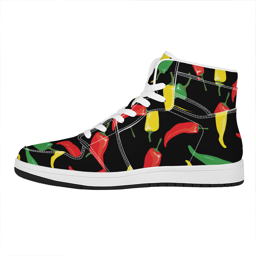 Colorful Chili Peppers Pattern Print High Top Leather Sneakers