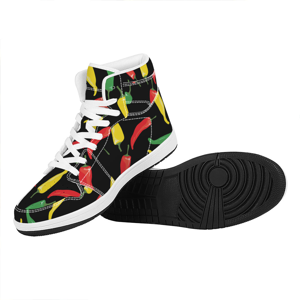 Colorful Chili Peppers Pattern Print High Top Leather Sneakers