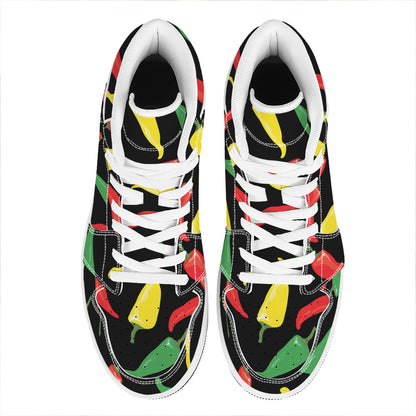 Colorful Chili Peppers Pattern Print High Top Leather Sneakers