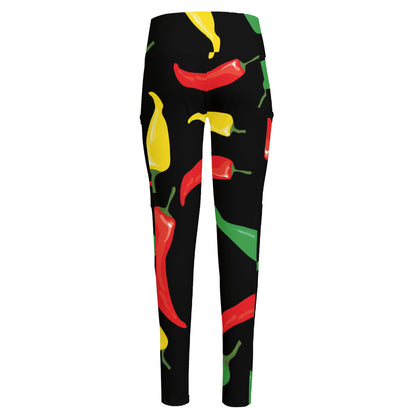 Colorful Chili Peppers Pattern Print High-Waisted Pocket Leggings