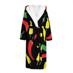 Colorful Chili Peppers Pattern Print Hooded Bathrobe