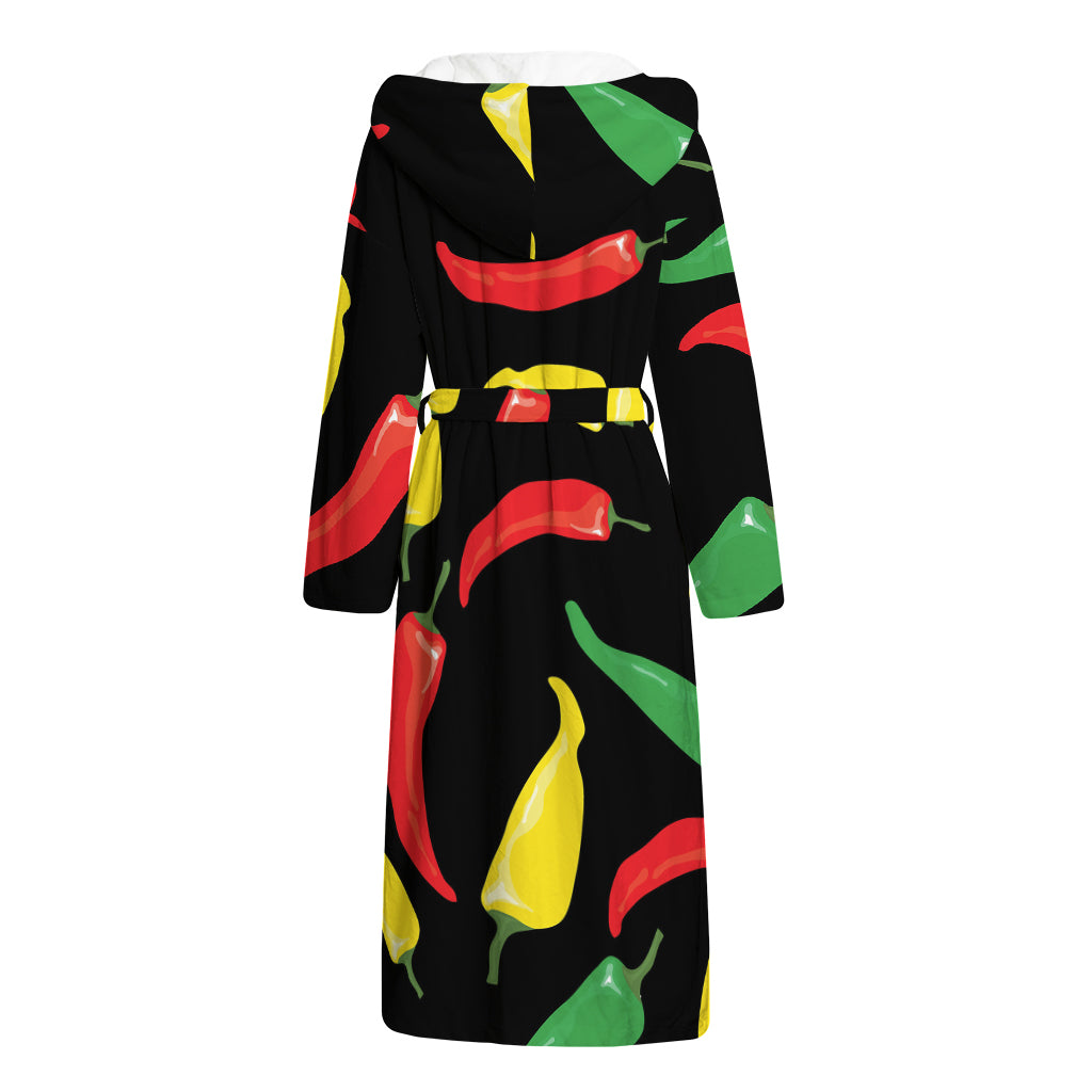 Colorful Chili Peppers Pattern Print Hooded Bathrobe