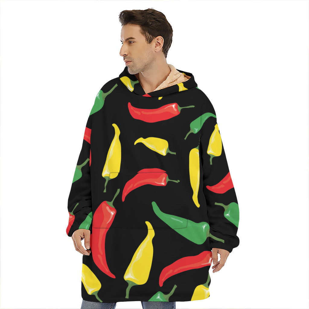 Colorful Chili Peppers Pattern Print Hoodie Blanket