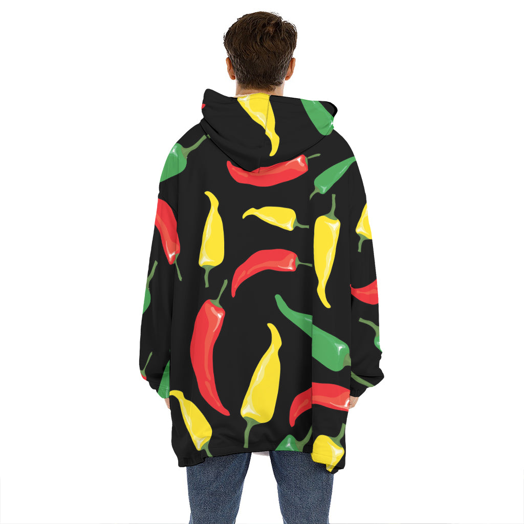 Colorful Chili Peppers Pattern Print Hoodie Blanket