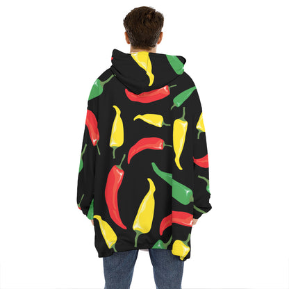 Colorful Chili Peppers Pattern Print Hoodie Blanket