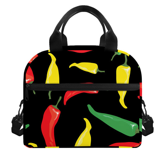 Colorful Chili Peppers Pattern Print Insulated Lunch Bag