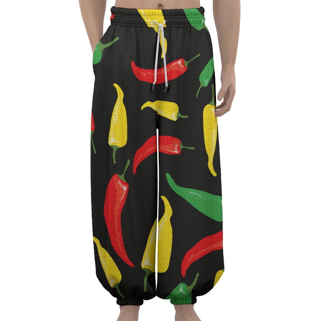 Colorful Chili Peppers Pattern Print Lantern Pants