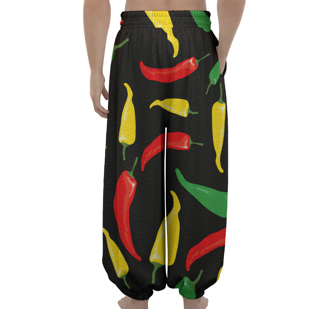 Colorful Chili Peppers Pattern Print Lantern Pants