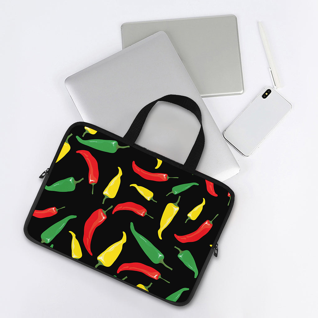 Colorful Chili Peppers Pattern Print Laptop Sleeve With Handle