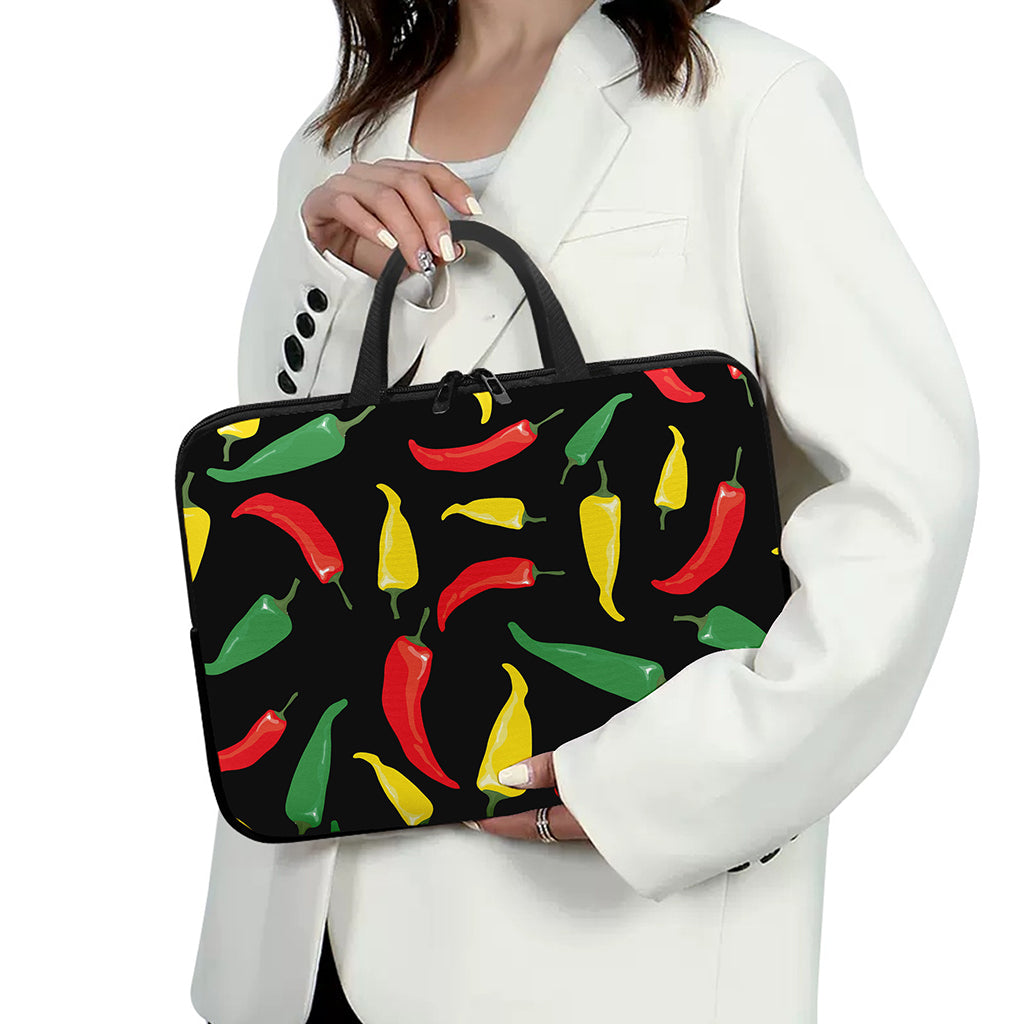 Colorful Chili Peppers Pattern Print Laptop Sleeve With Handle