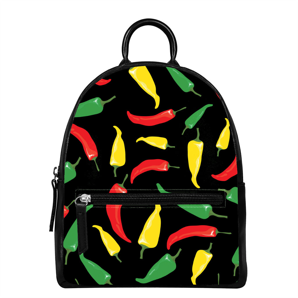 Colorful Chili Peppers Pattern Print Leather Backpack