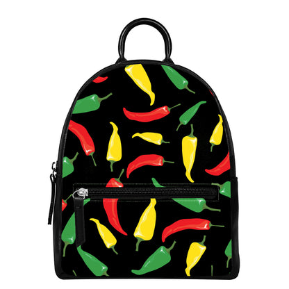 Colorful Chili Peppers Pattern Print Leather Backpack