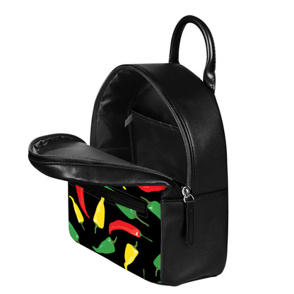 Colorful Chili Peppers Pattern Print Leather Backpack