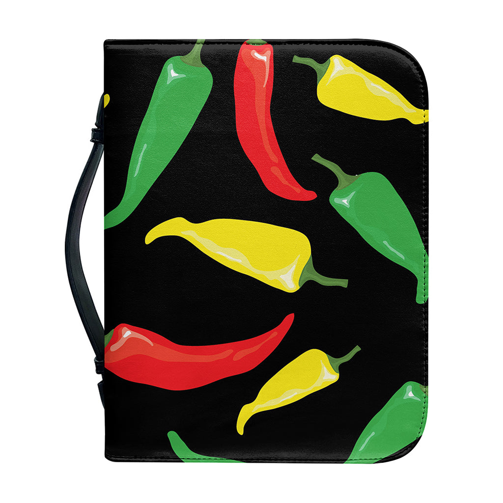 Colorful Chili Peppers Pattern Print Leather Bible Cover