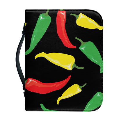 Colorful Chili Peppers Pattern Print Leather Bible Cover