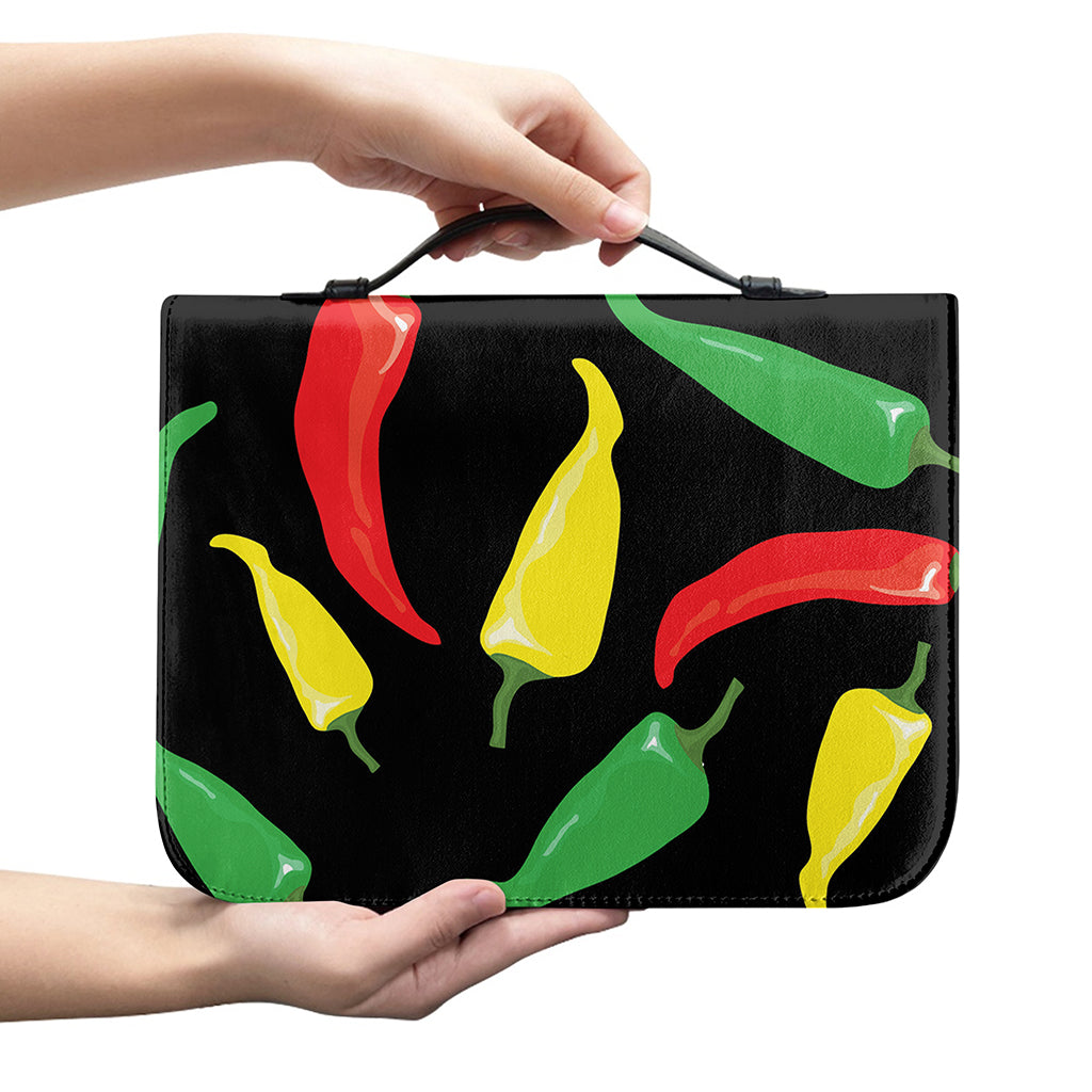 Colorful Chili Peppers Pattern Print Leather Bible Cover