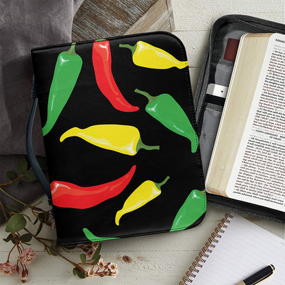Colorful Chili Peppers Pattern Print Leather Bible Cover