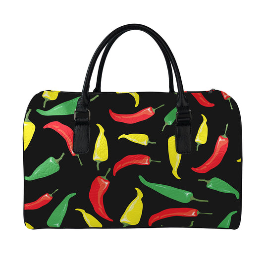 Colorful Chili Peppers Pattern Print Leather Duffle Bag