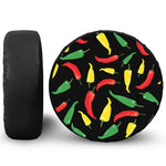Colorful Chili Peppers Pattern Print Leather Spare Tire Cover