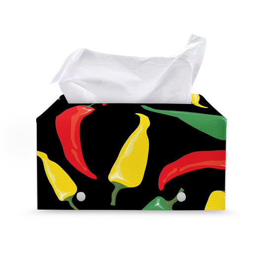Colorful Chili Peppers Pattern Print Leather Tissue Box Cover