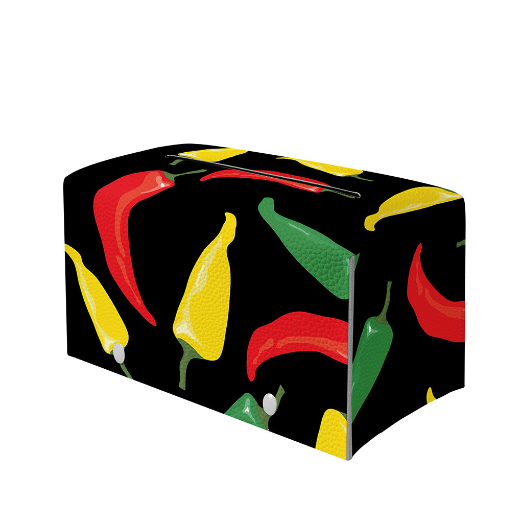 Colorful Chili Peppers Pattern Print Leather Tissue Box Cover